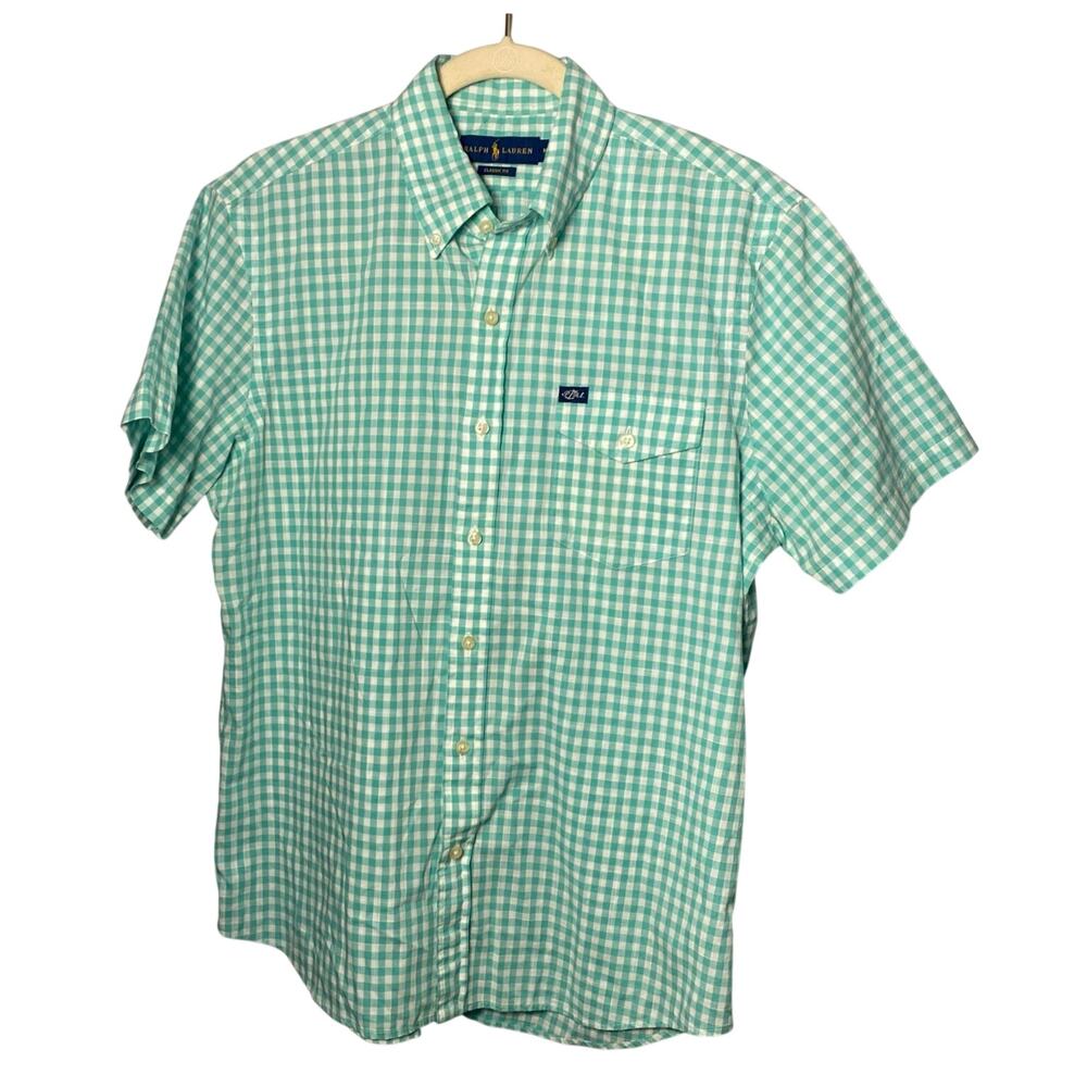 Ralph Lauren Preppy Plaid Men's Size Med Short Sleeve Button Down Shirt Classic